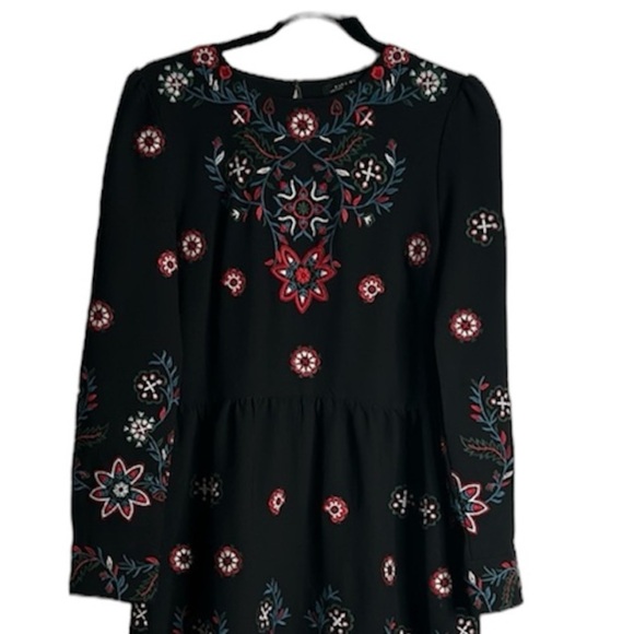 Zara black embroidered multi color midi dress size large cottage core long sleev - Picture 3 of 11